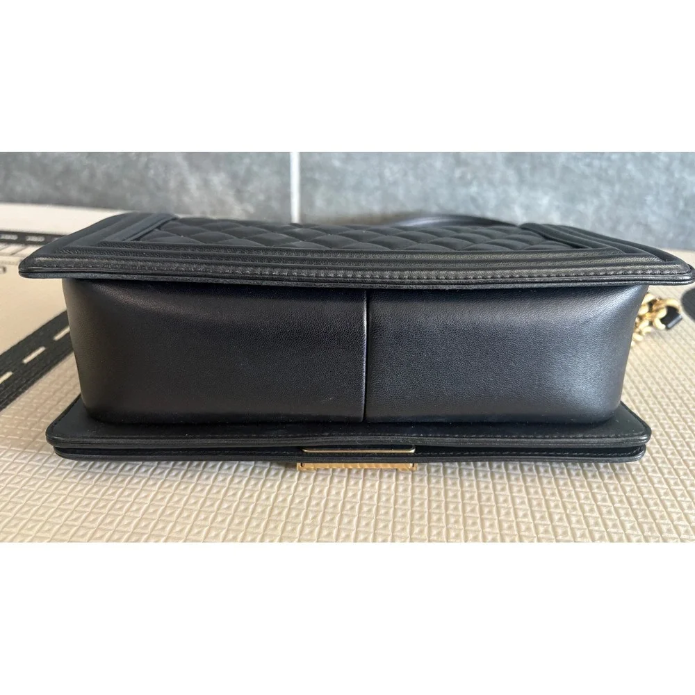 Chanel Boy Bag Old Medium Black Quilted Lambskin Aged Gold Hardware